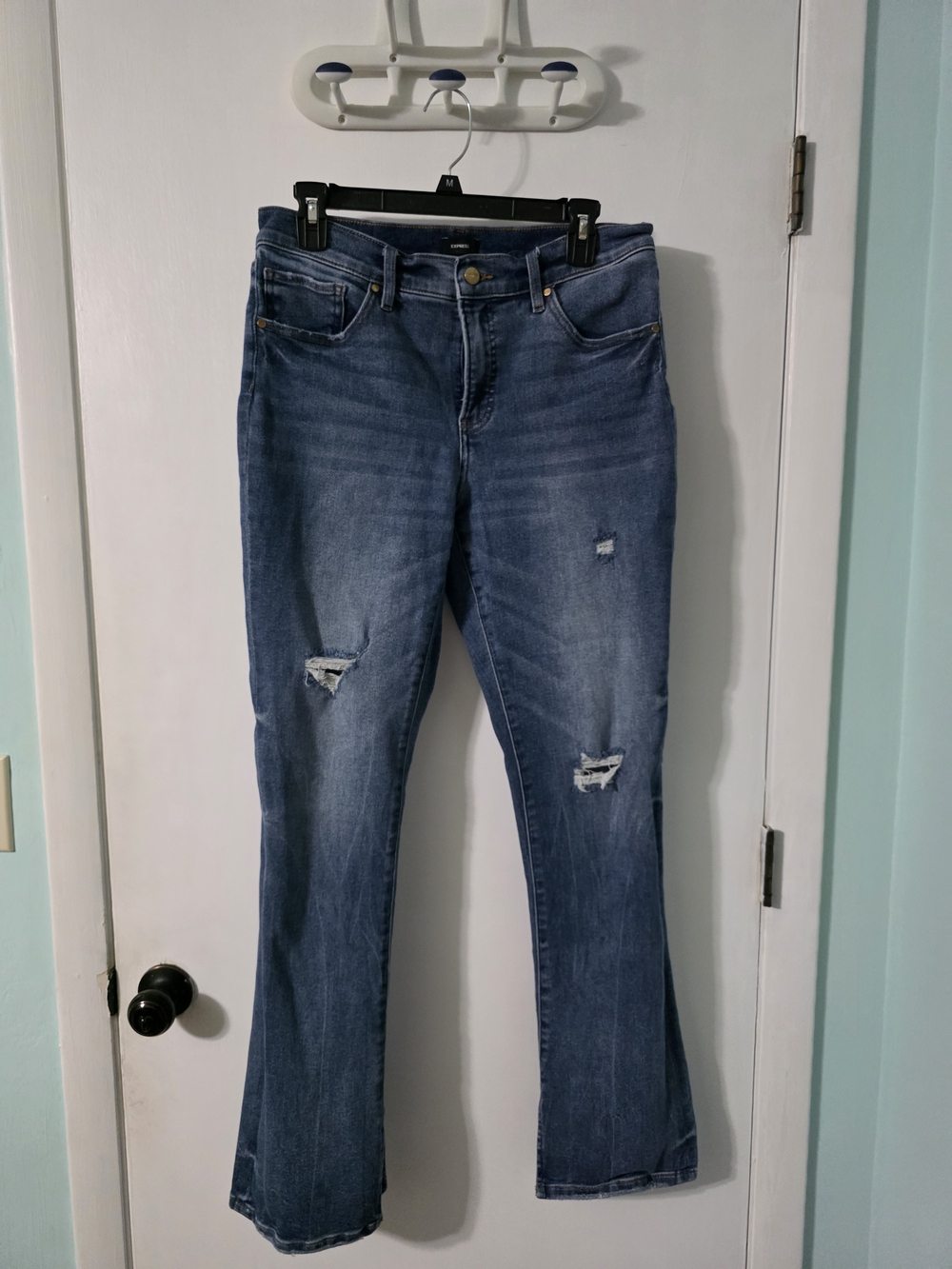 Express Women’s Distressed Blue Jeans - Classic Mid Rise Fit